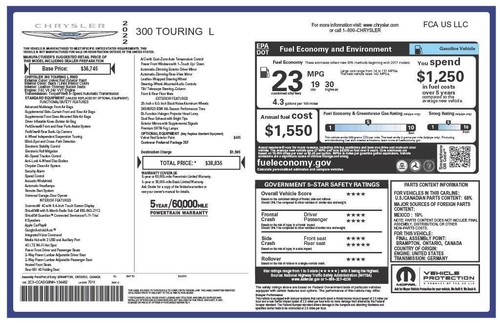 used 2022 Chrysler 300 car, priced at $23,273