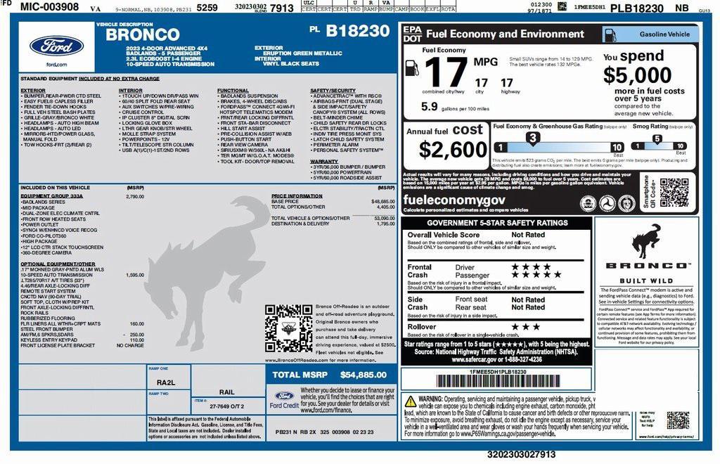 used 2023 Ford Bronco car, priced at $43,973