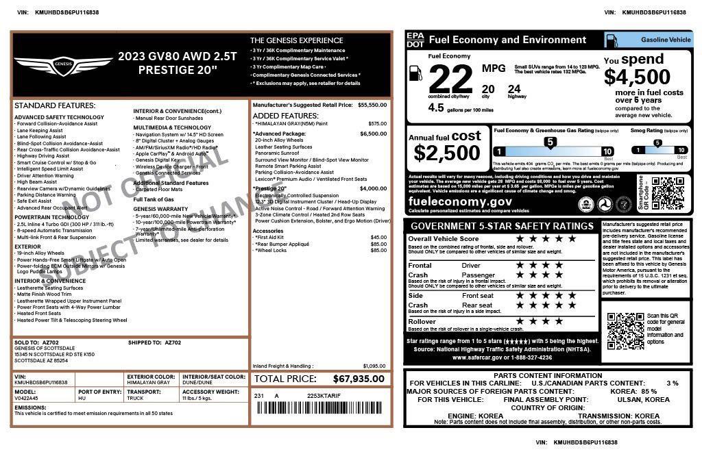 used 2023 Genesis GV80 car, priced at $35,575