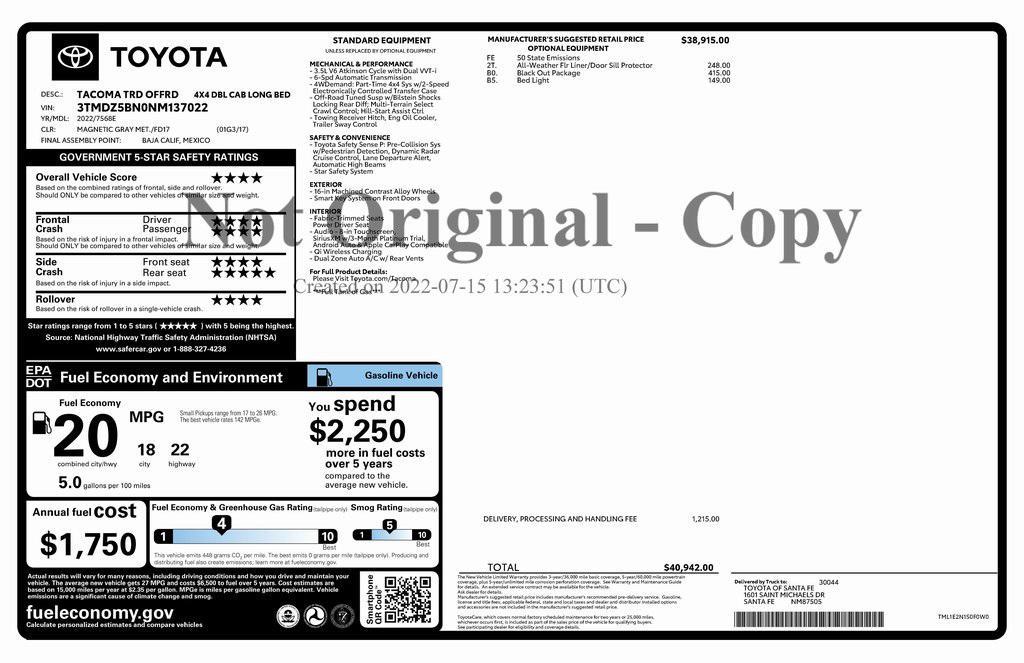 used 2022 Toyota Tacoma car, priced at $35,573