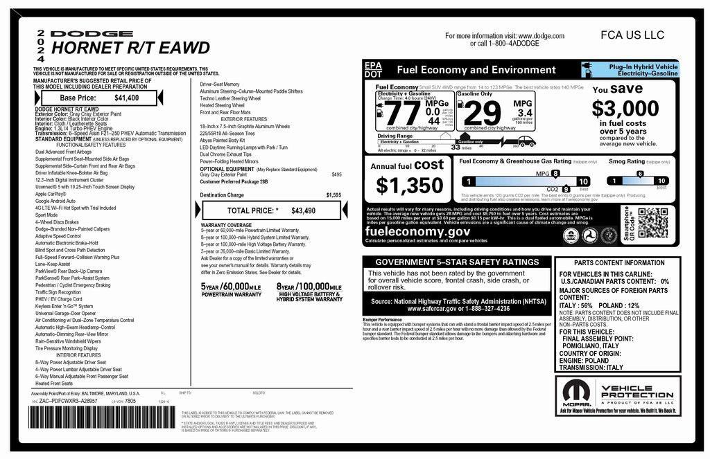 used 2024 Dodge Hornet car, priced at $20,975