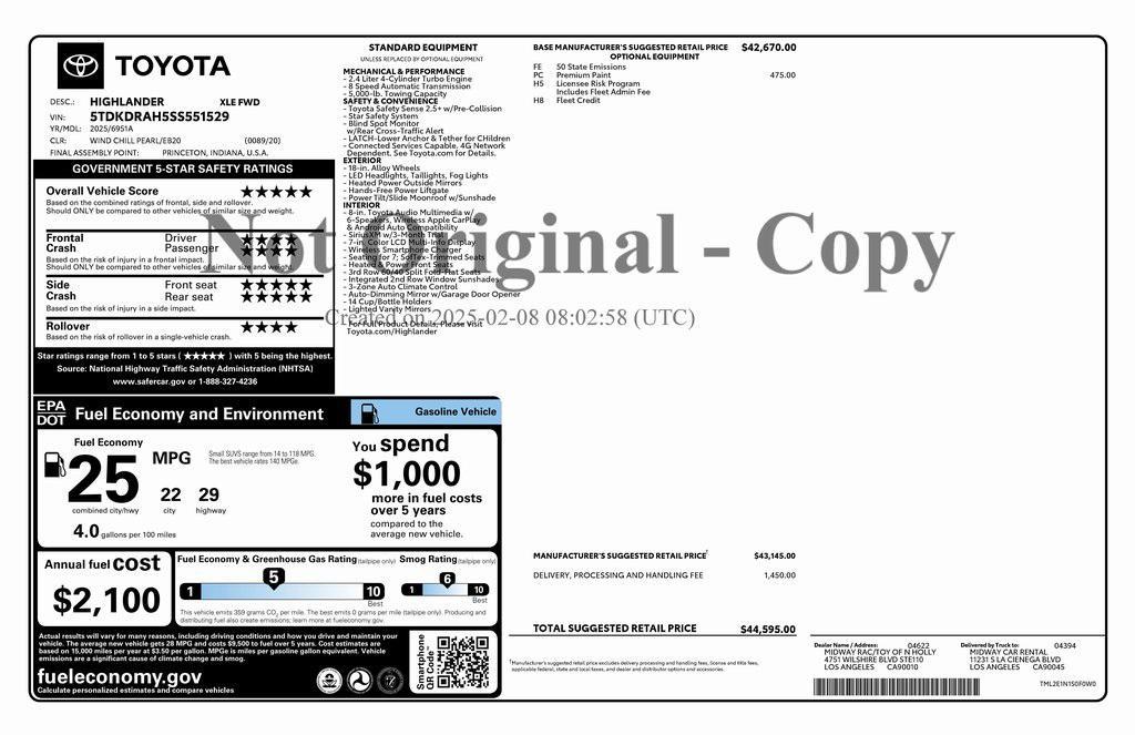 used 2025 Toyota Highlander car, priced at $41,973