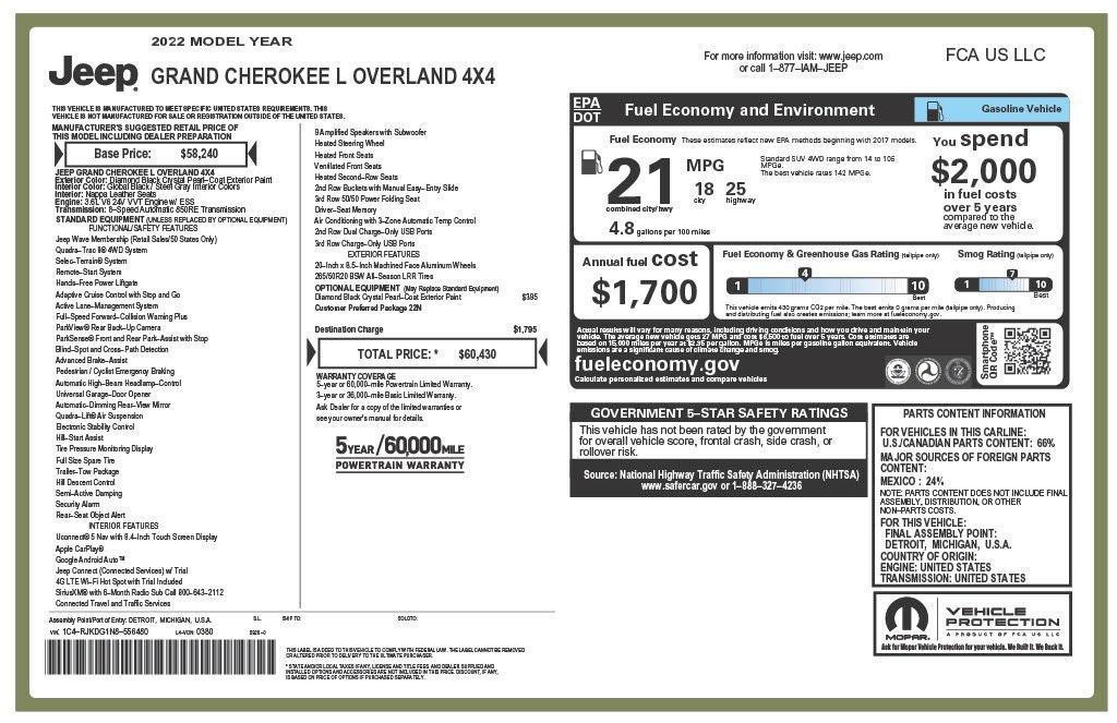 used 2022 Jeep Grand Cherokee L car, priced at $33,175