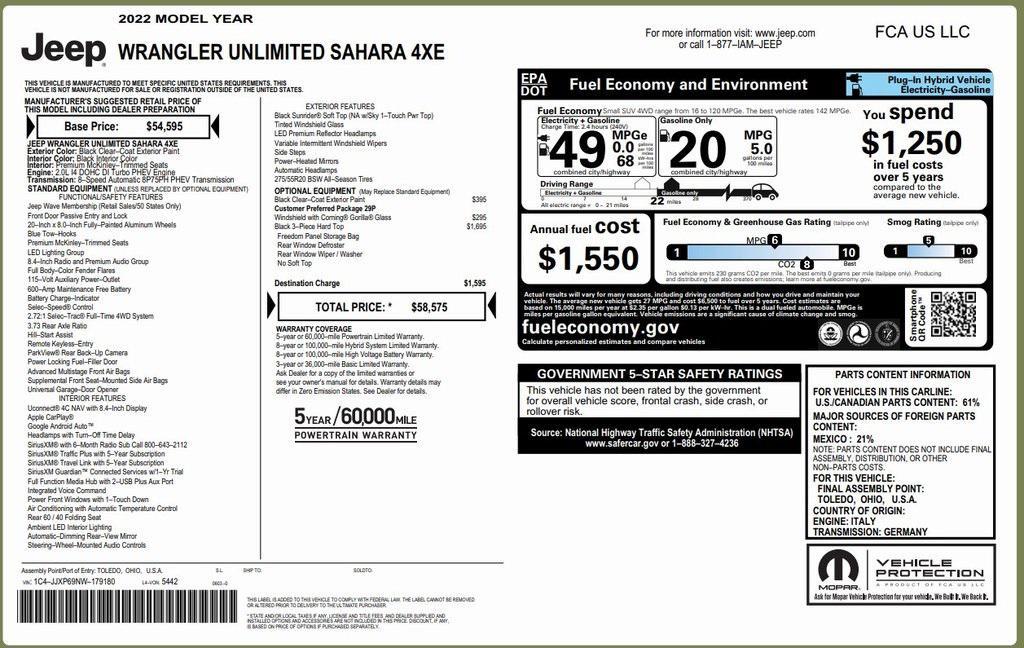 used 2022 Jeep Wrangler Unlimited 4xe car, priced at $32,573