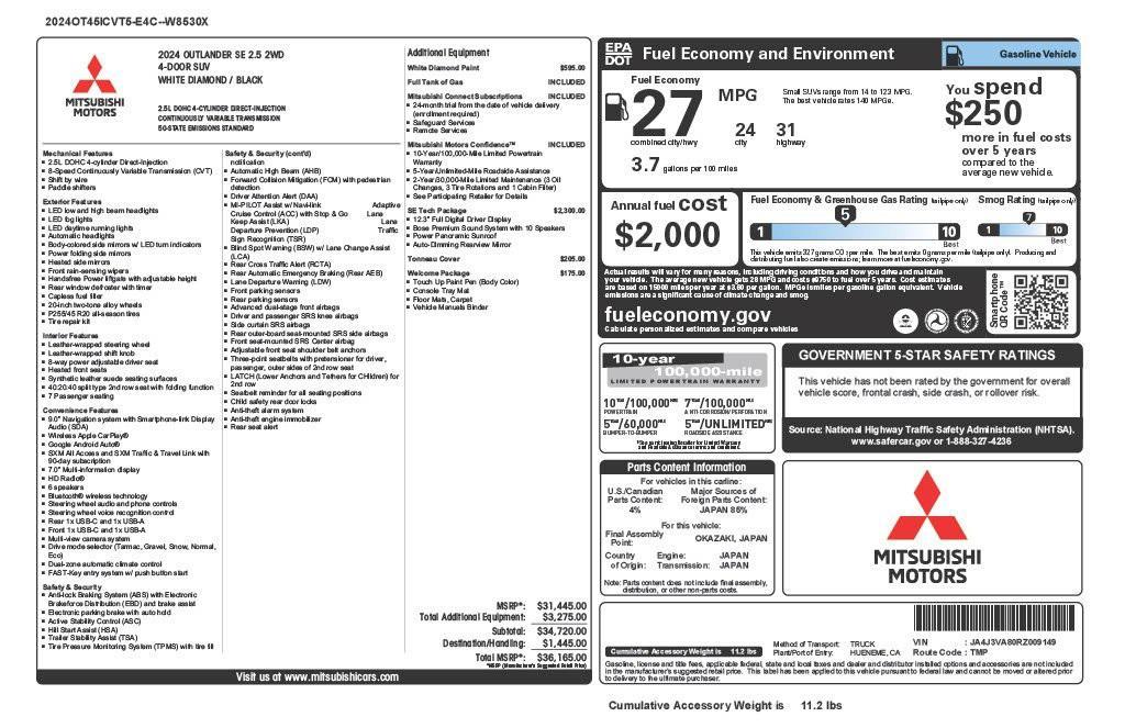 used 2024 Mitsubishi Outlander car, priced at $24,973