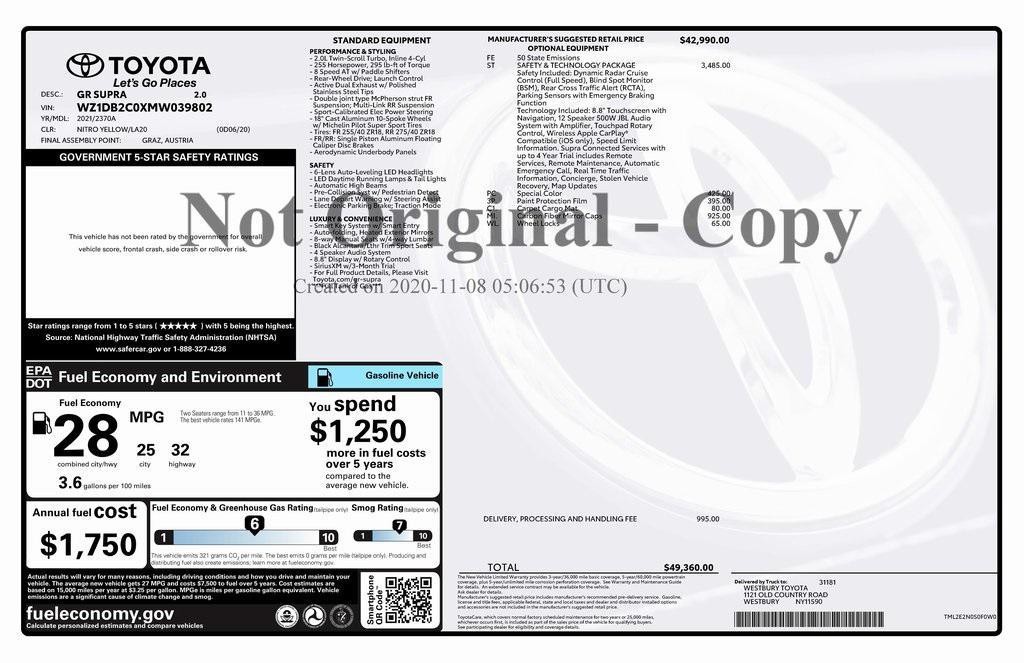 used 2021 Toyota GR Supra car, priced at $43,973