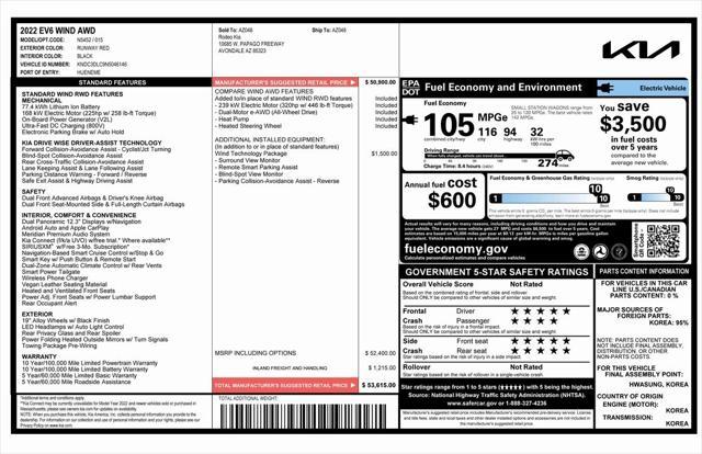 used 2022 Kia EV6 car, priced at $24,373