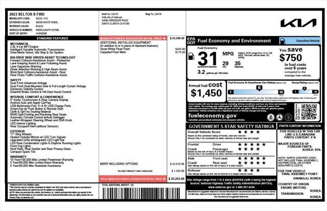 used 2023 Kia Seltos car, priced at $20,973