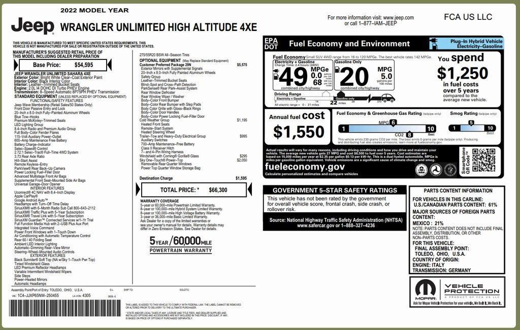 used 2022 Jeep Wrangler Unlimited 4xe car, priced at $34,973