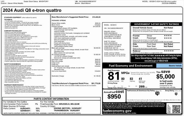 used 2024 Audi Q8 e-tron car, priced at $48,975