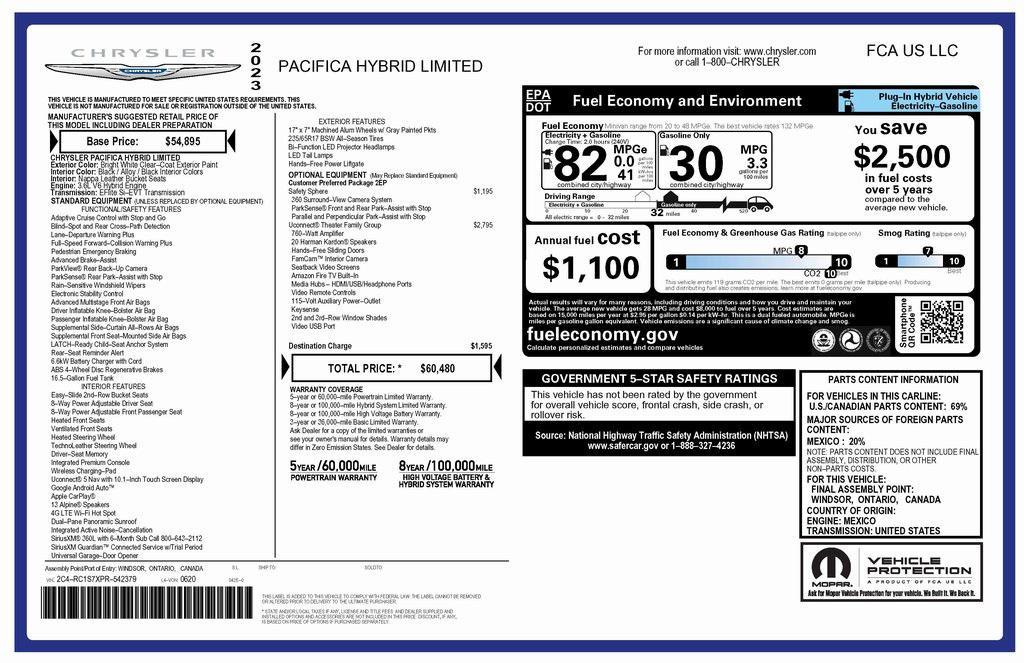 used 2023 Chrysler Pacifica Hybrid car, priced at $34,573