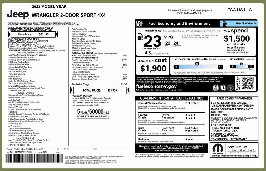 used 2023 Jeep Wrangler car, priced at $26,575