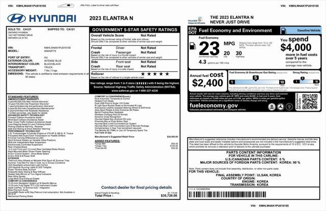 used 2023 Hyundai ELANTRA N car, priced at $25,775