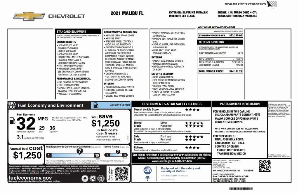used 2021 Chevrolet Malibu car, priced at $14,973