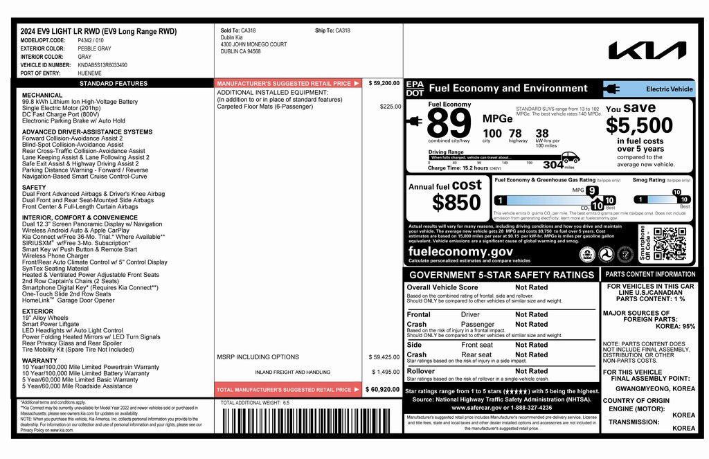 used 2024 Kia EV9 car, priced at $38,575