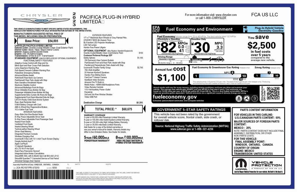 used 2023 Chrysler Pacifica Hybrid car, priced at $36,573