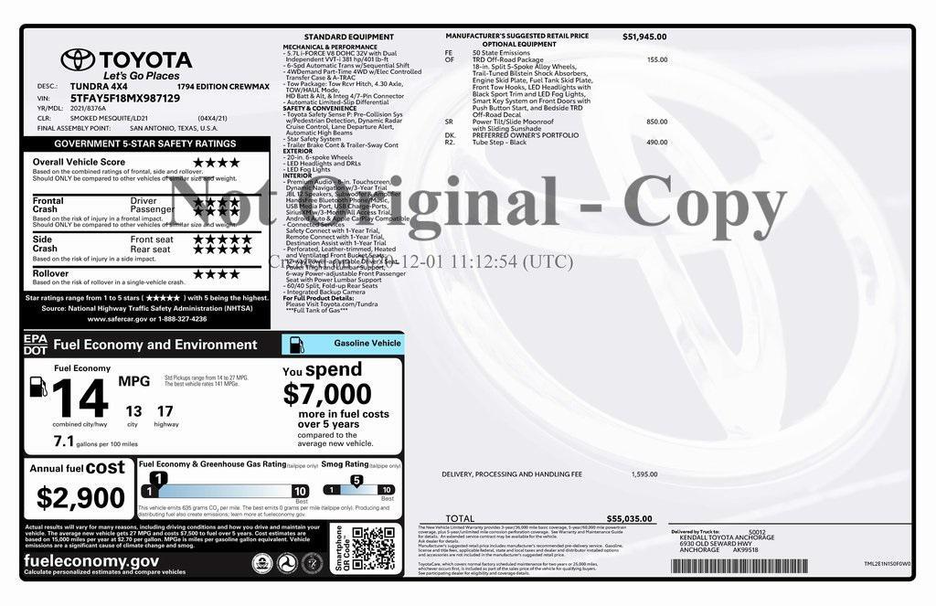used 2021 Toyota Tundra car, priced at $47,973