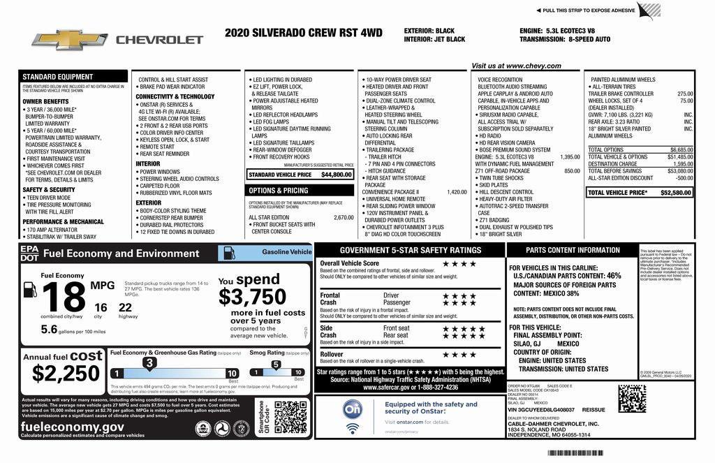 used 2020 Chevrolet Silverado 1500 car, priced at $34,473