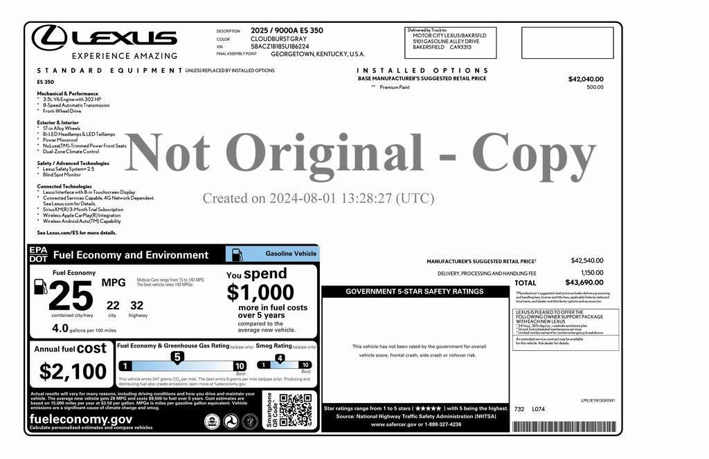 used 2025 Lexus ES 350 car, priced at $37,973