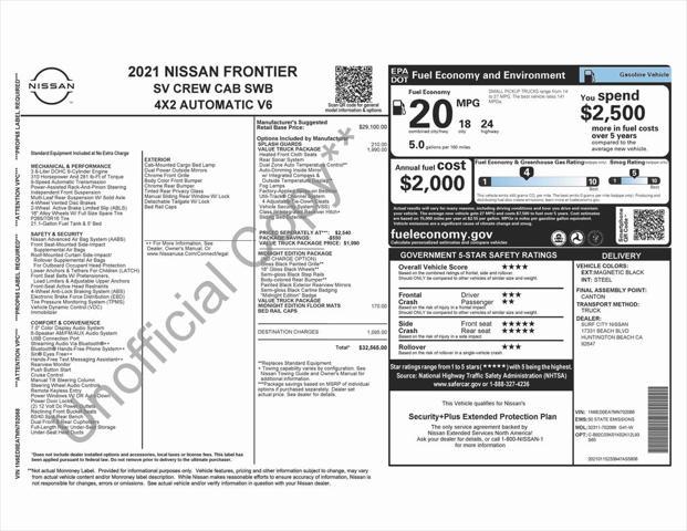 used 2021 Nissan Frontier car, priced at $21,675