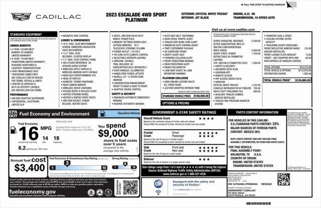 used 2023 Cadillac Escalade car, priced at $84,973