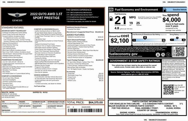 used 2022 Genesis GV70 car, priced at $41,575