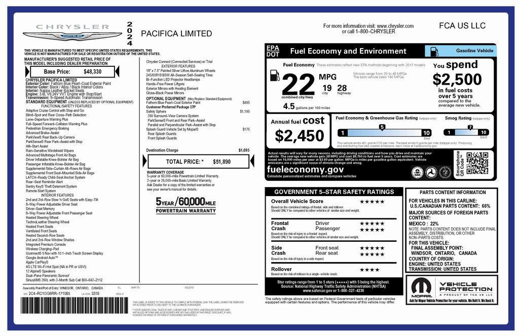 used 2024 Chrysler Pacifica car, priced at $36,973