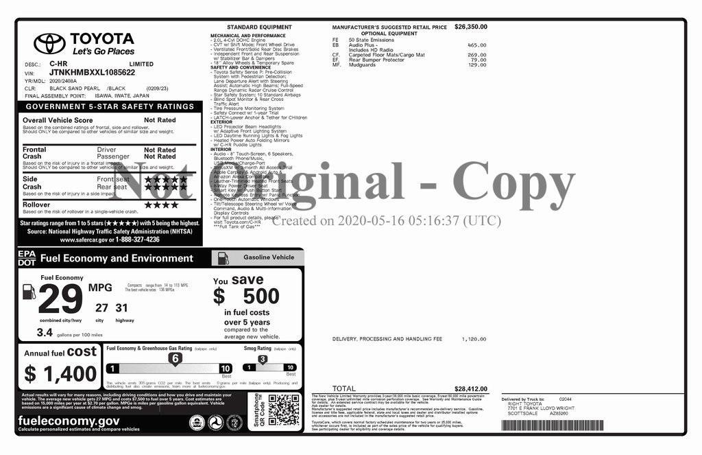 used 2020 Toyota C-HR car, priced at $17,673