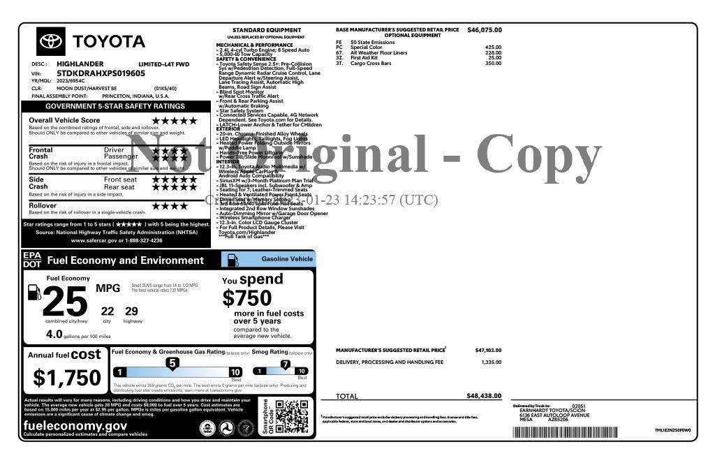 used 2023 Toyota Highlander car, priced at $36,773