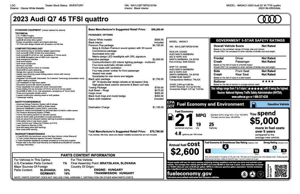 used 2023 Audi Q7 car, priced at $36,975