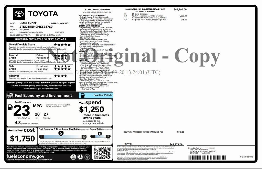 used 2021 Toyota Highlander car, priced at $32,973