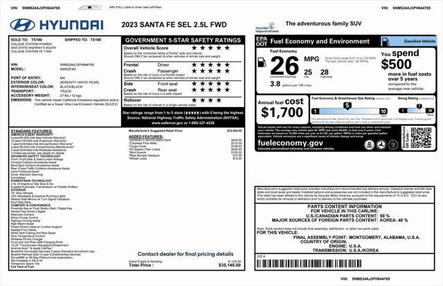 used 2023 Hyundai Santa Fe car, priced at $24,573