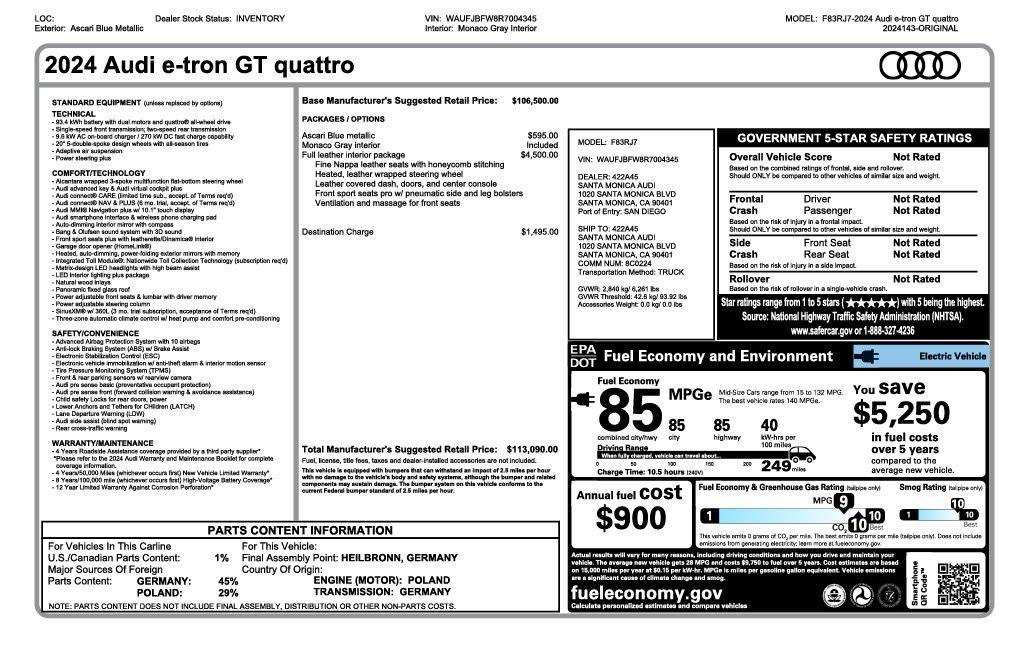 used 2024 Audi e-tron GT car, priced at $64,575