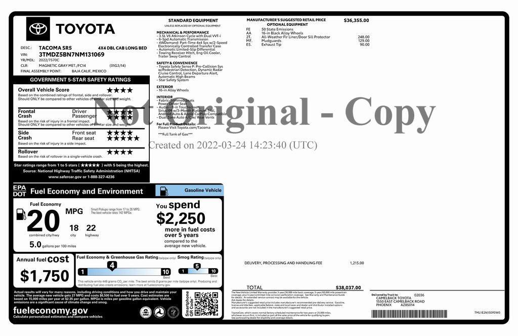 used 2022 Toyota Tacoma car, priced at $33,973