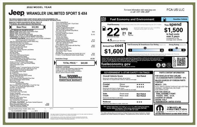 used 2022 Jeep Wrangler Unlimited car, priced at $30,573
