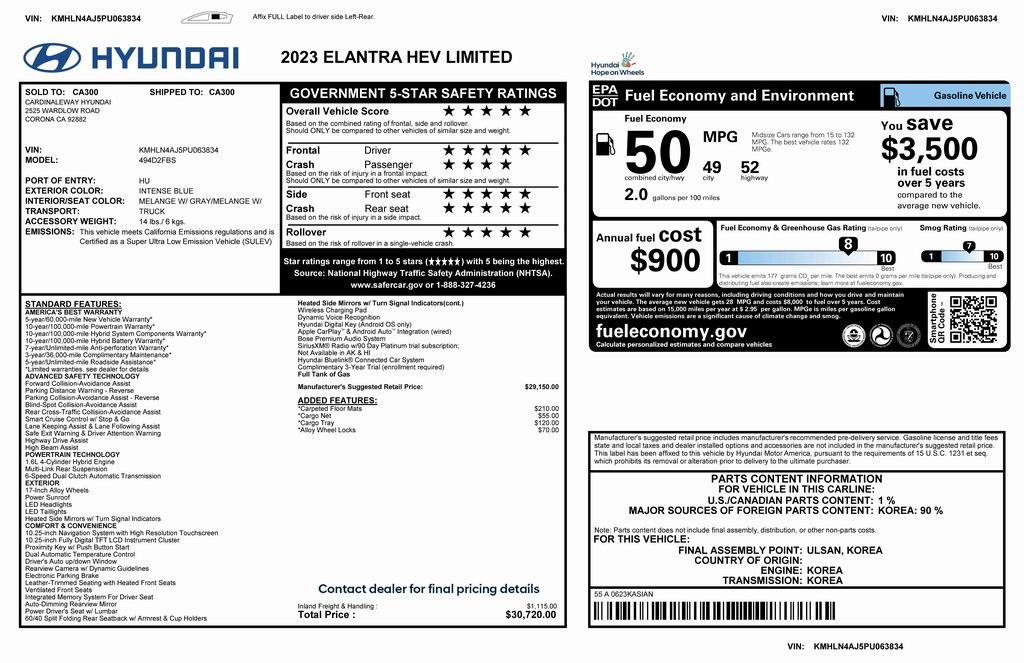 used 2023 Hyundai ELANTRA HEV car, priced at $18,275