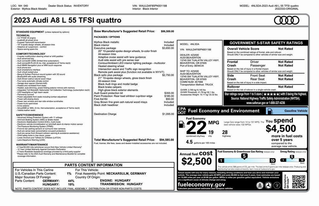 used 2023 Audi A8 car, priced at $49,575