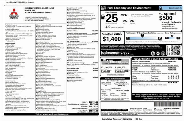 used 2022 Mitsubishi Eclipse Cross car, priced at $19,673