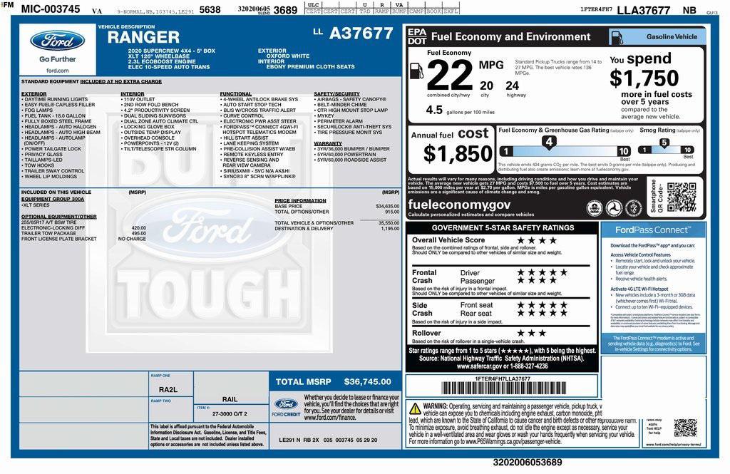 used 2020 Ford Ranger car, priced at $21,973