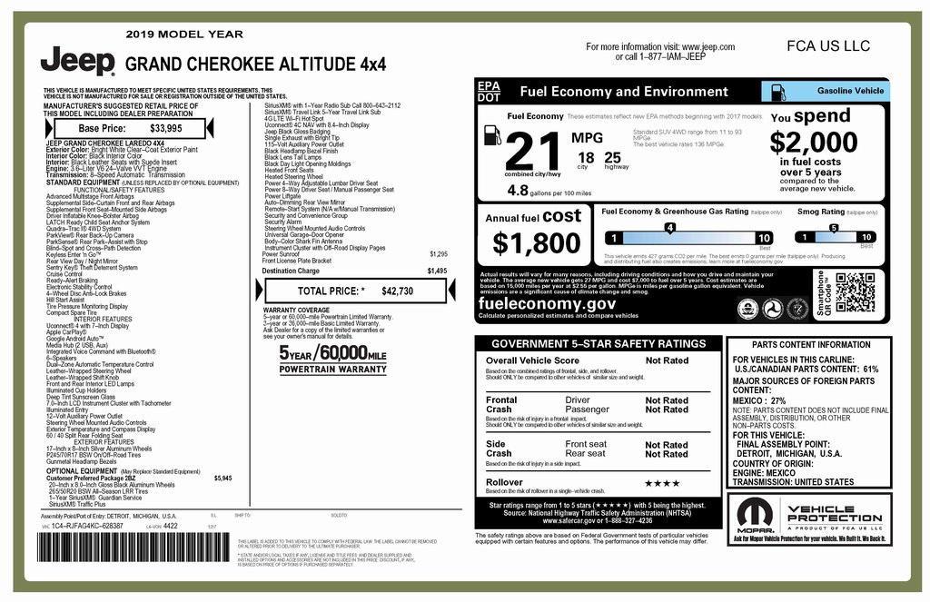 used 2019 Jeep Grand Cherokee car, priced at $17,973