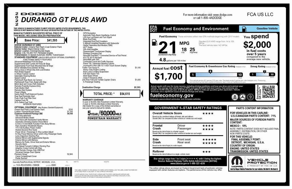 used 2022 Dodge Durango car, priced at $27,173