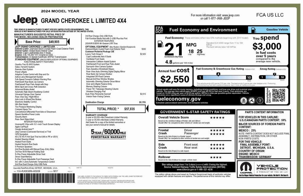 used 2024 Jeep Grand Cherokee L car, priced at $33,573