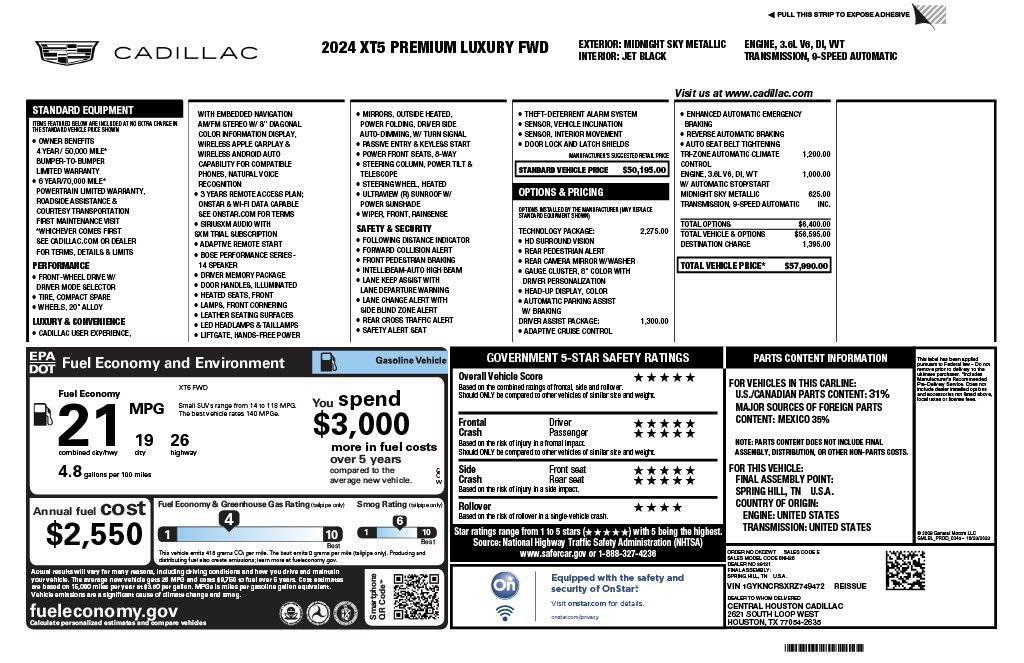 used 2024 Cadillac XT5 car, priced at $40,973