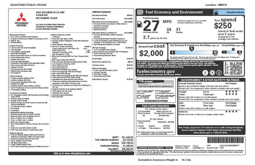 used 2024 Mitsubishi Outlander car, priced at $25,973