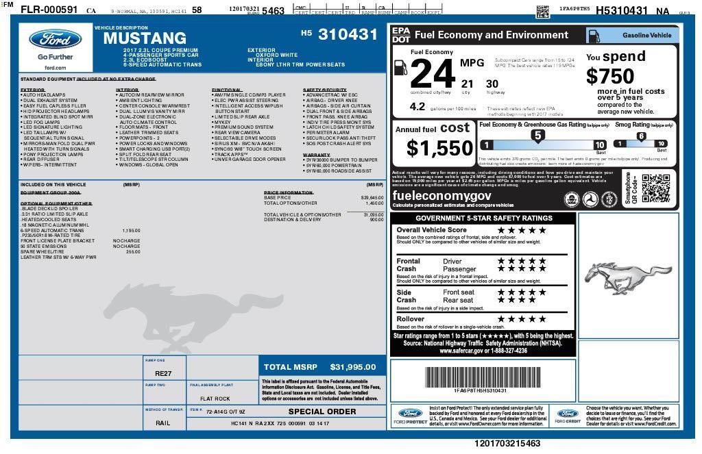used 2017 Ford Mustang car, priced at $16,973