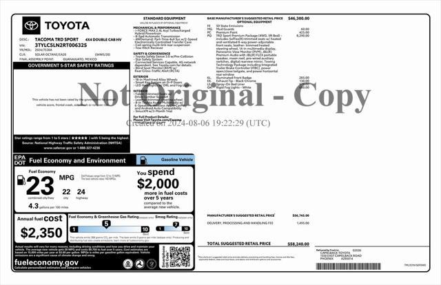 used 2024 Toyota Tacoma car, priced at $53,573