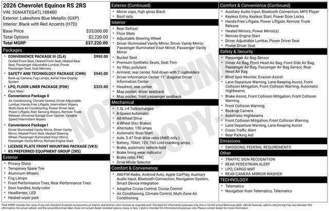 new 2026 Chevrolet Equinox car, priced at $38,615