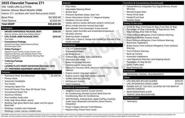 new 2025 Chevrolet Traverse car, priced at $51,115