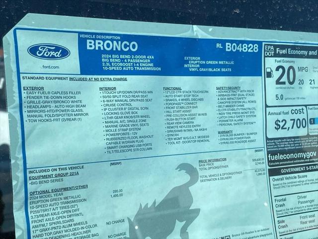 new 2024 Ford Bronco car, priced at $41,938