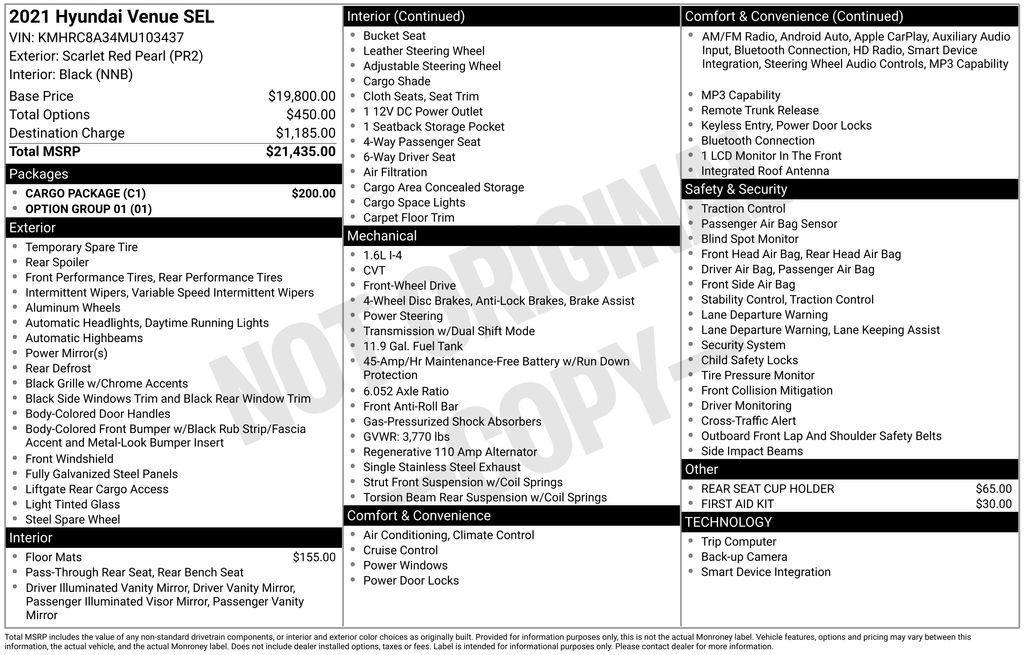 used 2021 Hyundai Venue car, priced at $15,809